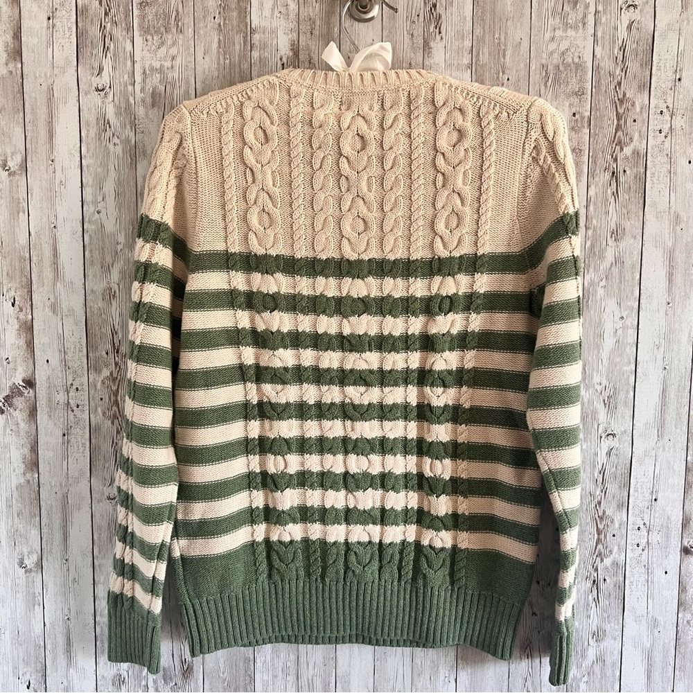 L.L. Bean Women’s Cotton Cable Knit Striped Sweater Small - Picture 2 of 4